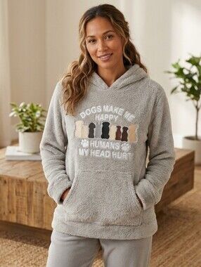 XL Gray Sherpa Dog Lover Hoodie & Pants Set Cozy Lounge Pajamas